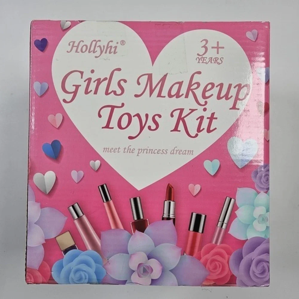 Hollyhi 58 Pcs Kids Makeup Kit for Girl Princess Toys Real Washable Cosmetic